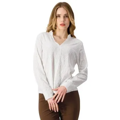 Blusa Mxstaza Mujer Manga Larga Bordado Suizo