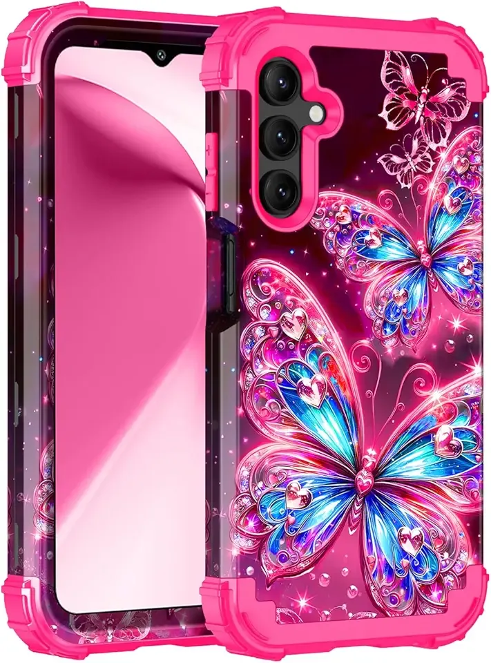 Miqala for Galaxy A15 5G Case,Glow in The Dark Three Layer Heavy Duty Shockproof Full Protection Hard Plastic Bumper+Soft Silicone Protective Case for Samsung Galaxy A15 5G 6.5 inch,Pink