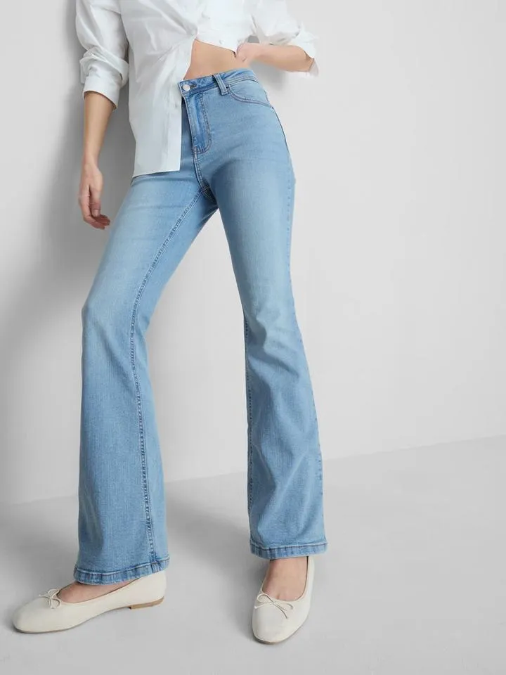 Jean évasé en denim de coton à taille mi-haute