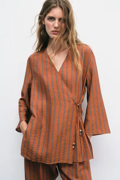 STRIPED WRAP JACKET
