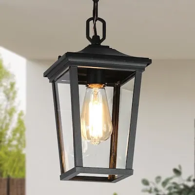 LNC Melanthius 1 -Light Textured Black Modern/contemporary Clear glass Rectangle Mini Indoor/Outdoor Hanging Pendant light