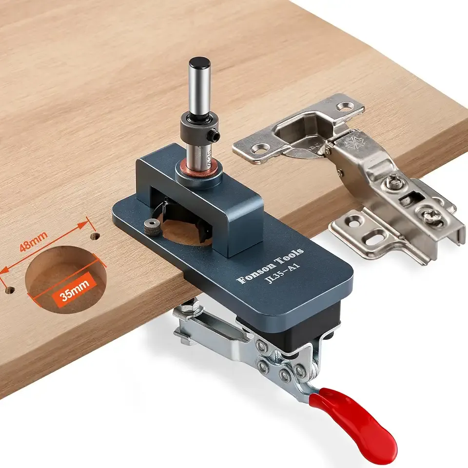 Metal Concealed Hinge Jig, 35MM Cabinet Hinge Jig Drilling Hole Puncher with Quick Clamp， Accurate Hinge Drill Jig Woodworking Tool for Doors Cabinets Hinges Mounting (Gray)