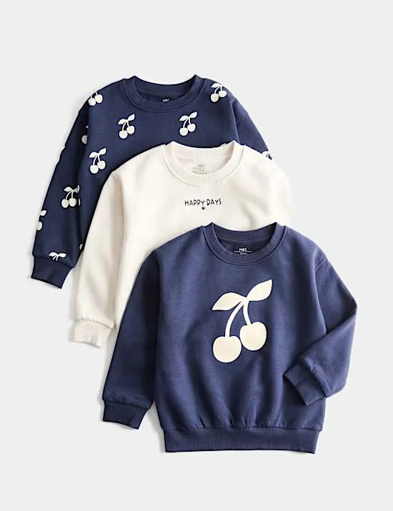 3 Pack Cotton Rich Cherry Sweatshirts (2-8 Yrs)