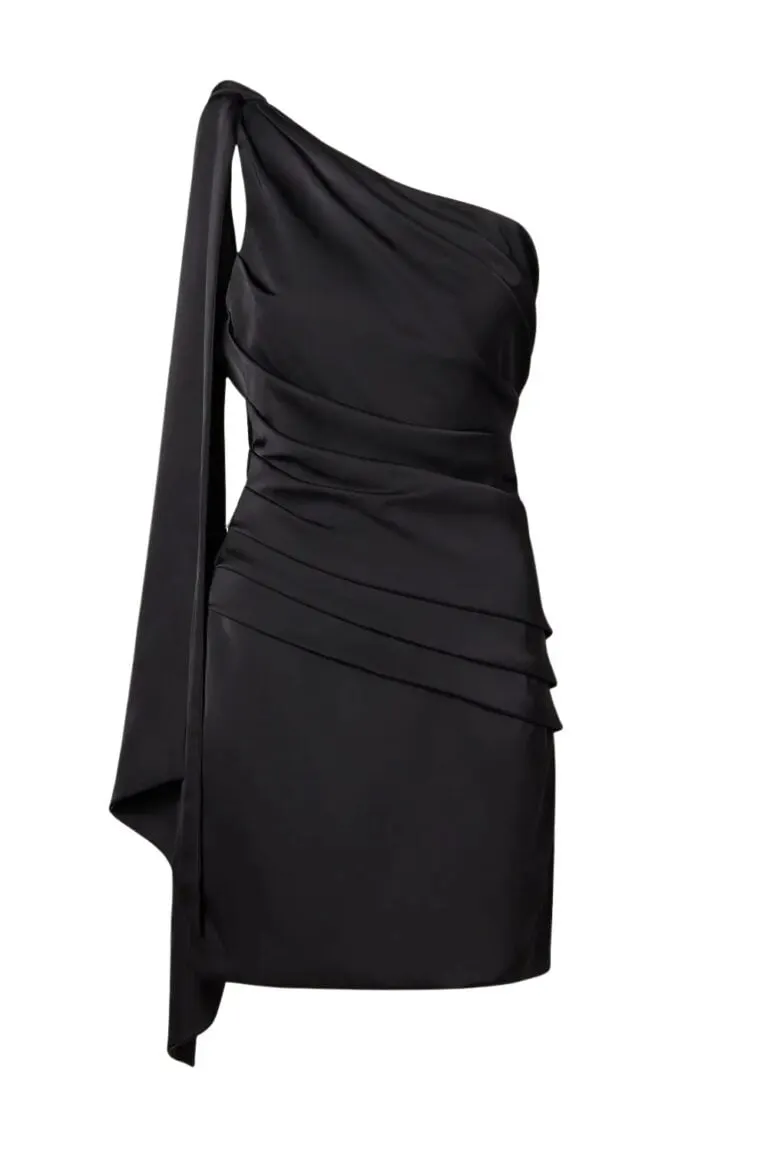 Nelly Draped One Shoulder Mini Dress - Sort
