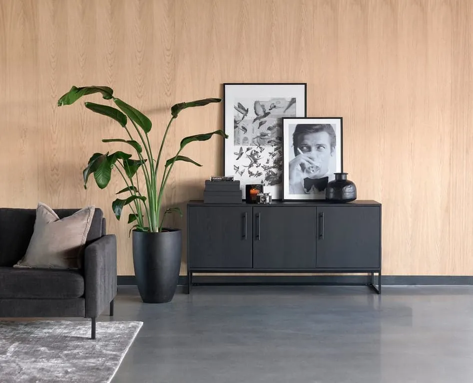 Nobel skjenk 160 x 45, H 75 cm, matt svart eikefiner