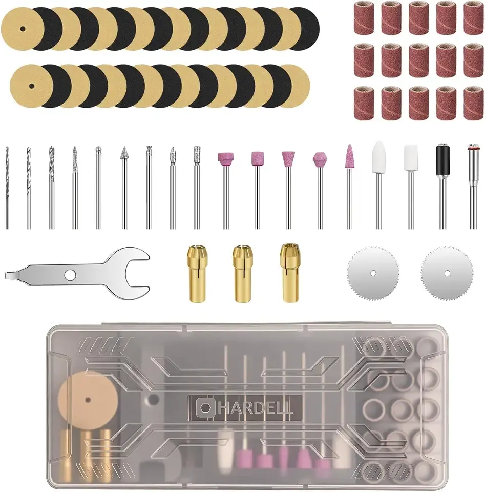HARDELL 69pcs Rotary Tool Accessories Kit Universal 1.0 1.6 2.3mm | Power Rotary Accessories kit Diameter Shanks Universal Rotary Tool Bits for Woodworking Drilling Engraving Polishing Carving