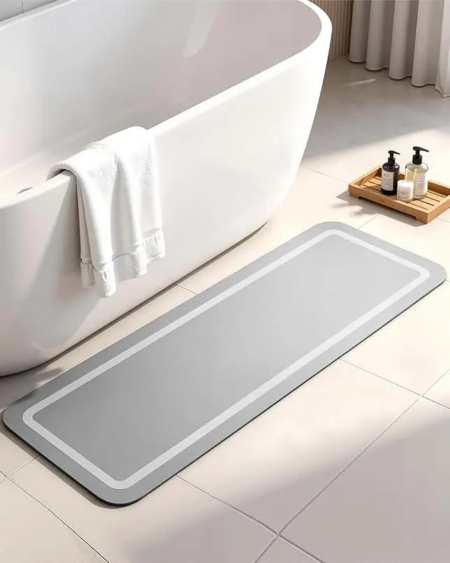 Soft Diatomaceous Earth Bath Mat, Super Absorbent Bath Mat, Quick Dry Large Bathroom Mats, Gray Bathroom Rugs Non Slip Washable, Stone Bath Mats Substitute, Bath Room Runner Decor, 15.74" x 47.2"