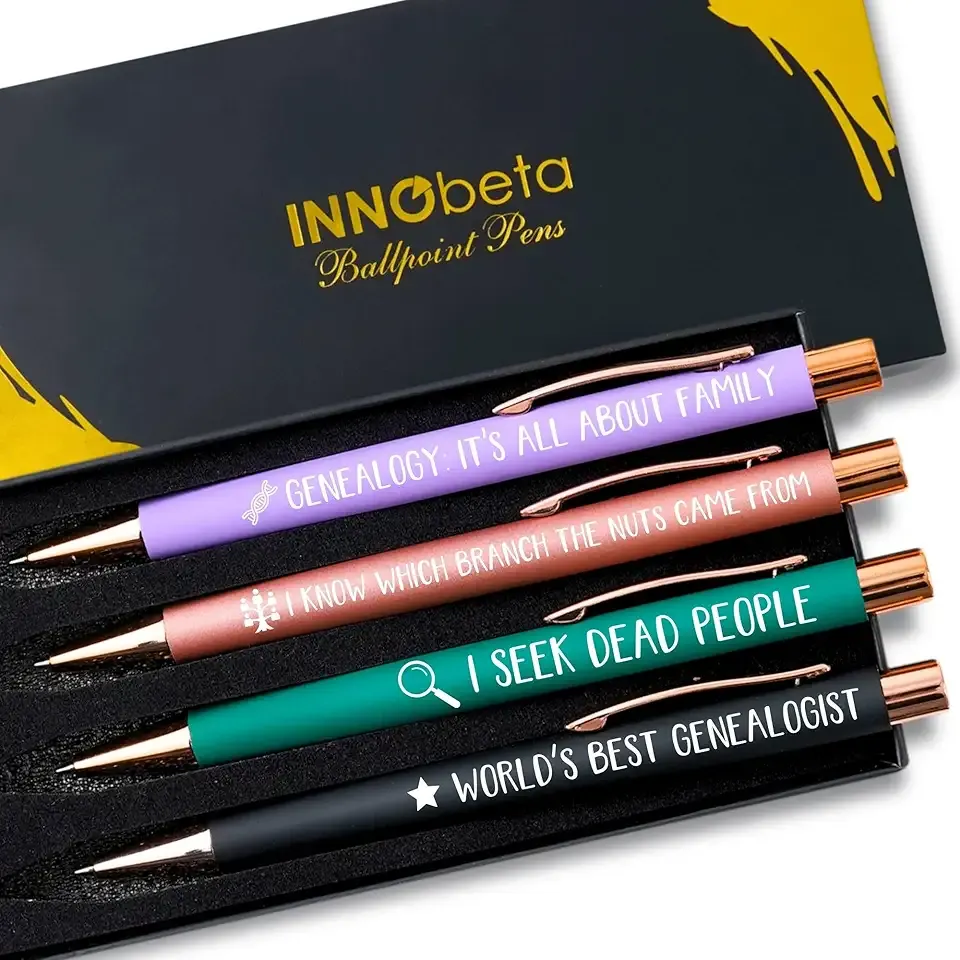 InnoBeta Genealogy Gifts, Pens for Genealogists, Ballpoint Pen Set of 4