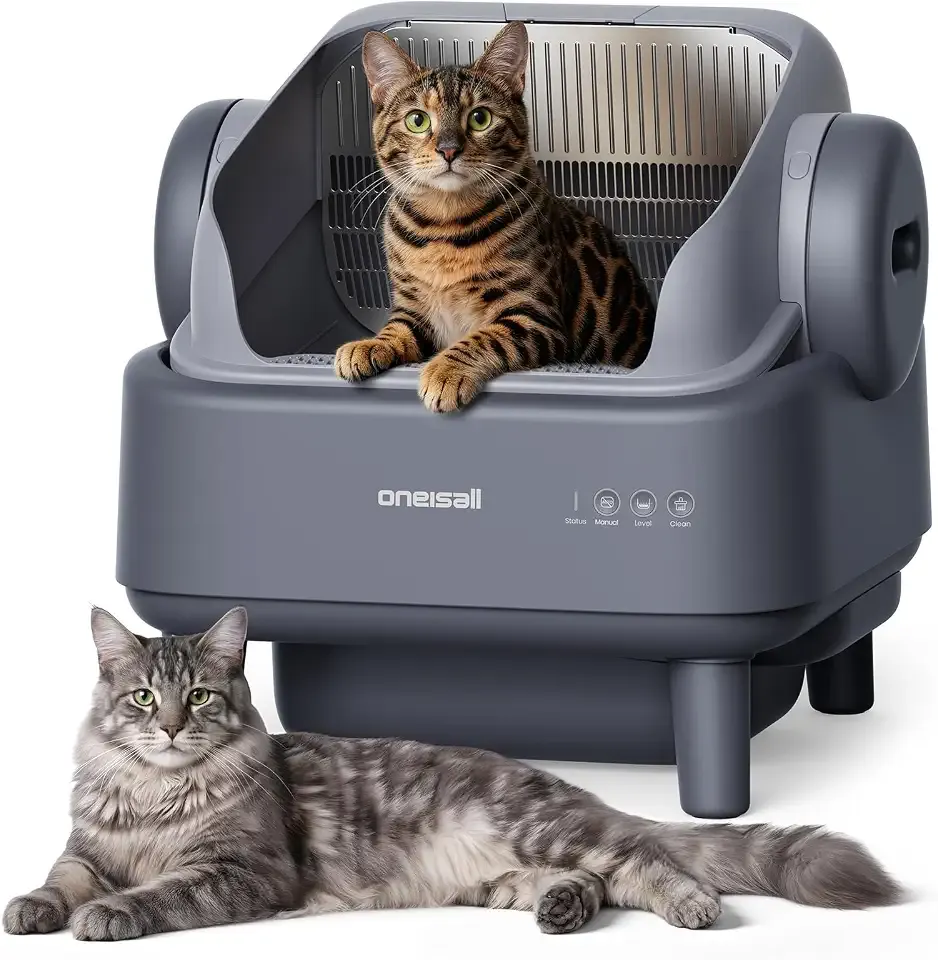 oneisall Self Cleaning Litter Box for Large & Multiple Cats | Open-Top, Detachable & Rinsable, Safety Protection, 14 Days Scoop-Free, 45dB Quiet, 40pcs Waste Bags Included