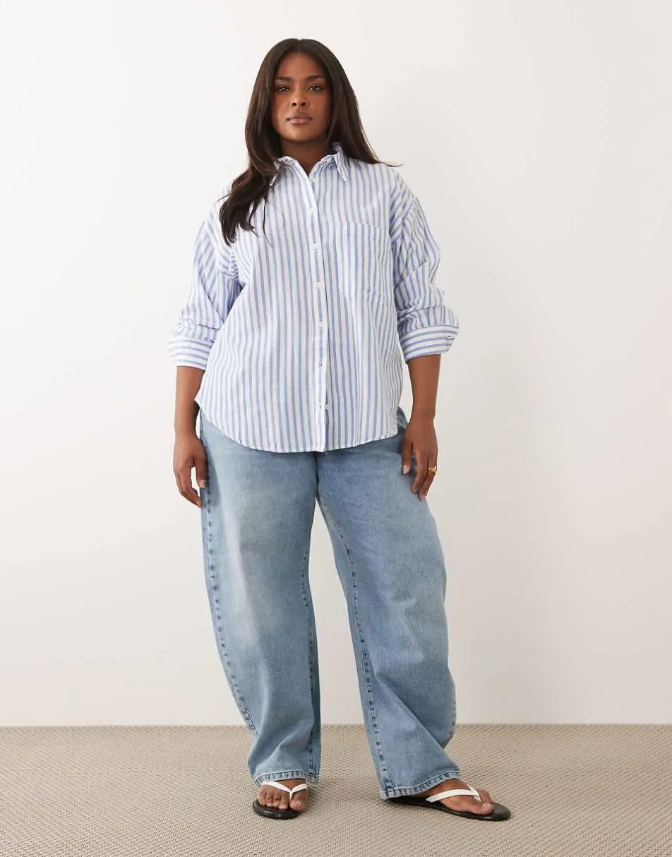 ASOS DESIGN Curve oversized linen blend shirt in blue stripe