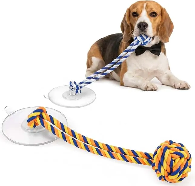 PATTEPOINT Dog Rope Toy with Suction Cup Interactive Tug of War Toy 2Pcs | Dog Chew Toy Durable Cotton for medium/small Dogs Play Relieves Boredom and Supports Healthy Che…