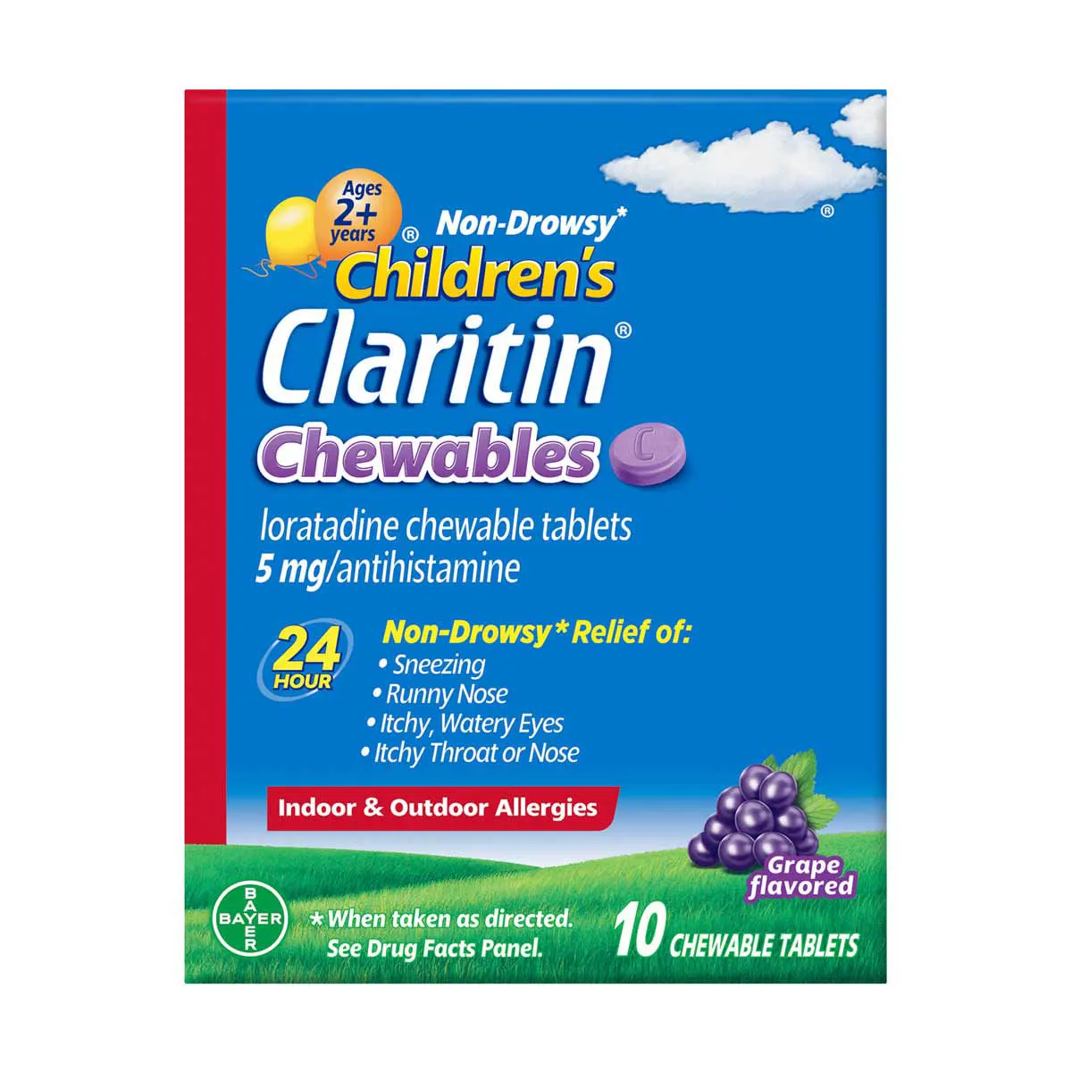 Claritin Children's 24 Hour Non-Drowsy Allergy Relief Grape Flavored Chewable Tablets, 10 ct