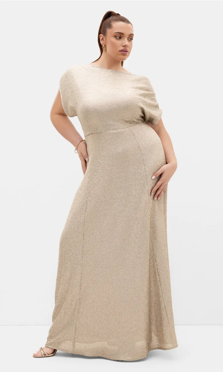 Sequin Off Shoulder Maxi Dress - gold