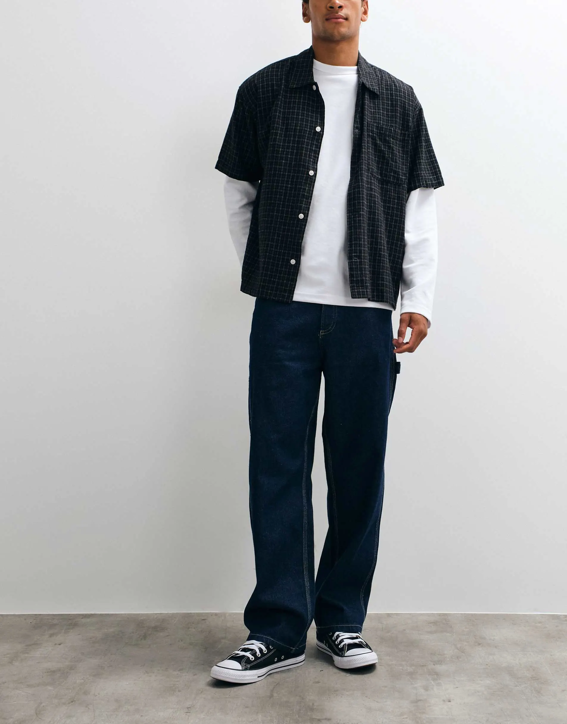 Jack & Jones Alex baggy carpenter jeans in dark blue wash
