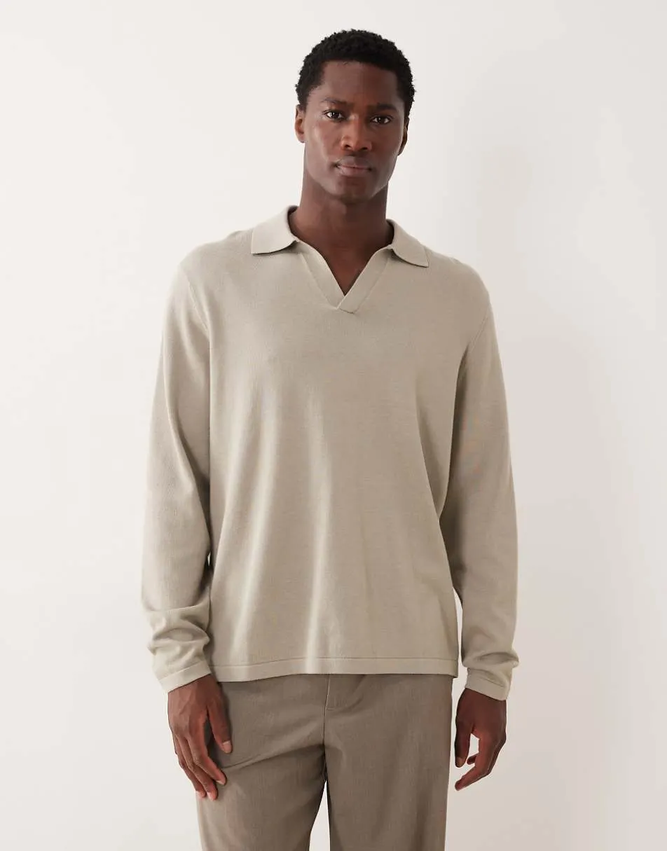 ASOS DESIGN relaxed knitted notch neck polo shirt in sage green