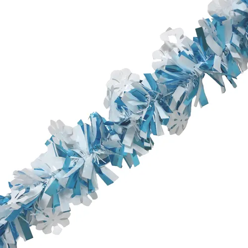 Enchanted Forest® 12' Blue & White Thick Tinsel Christmas Garland with Snowflakes