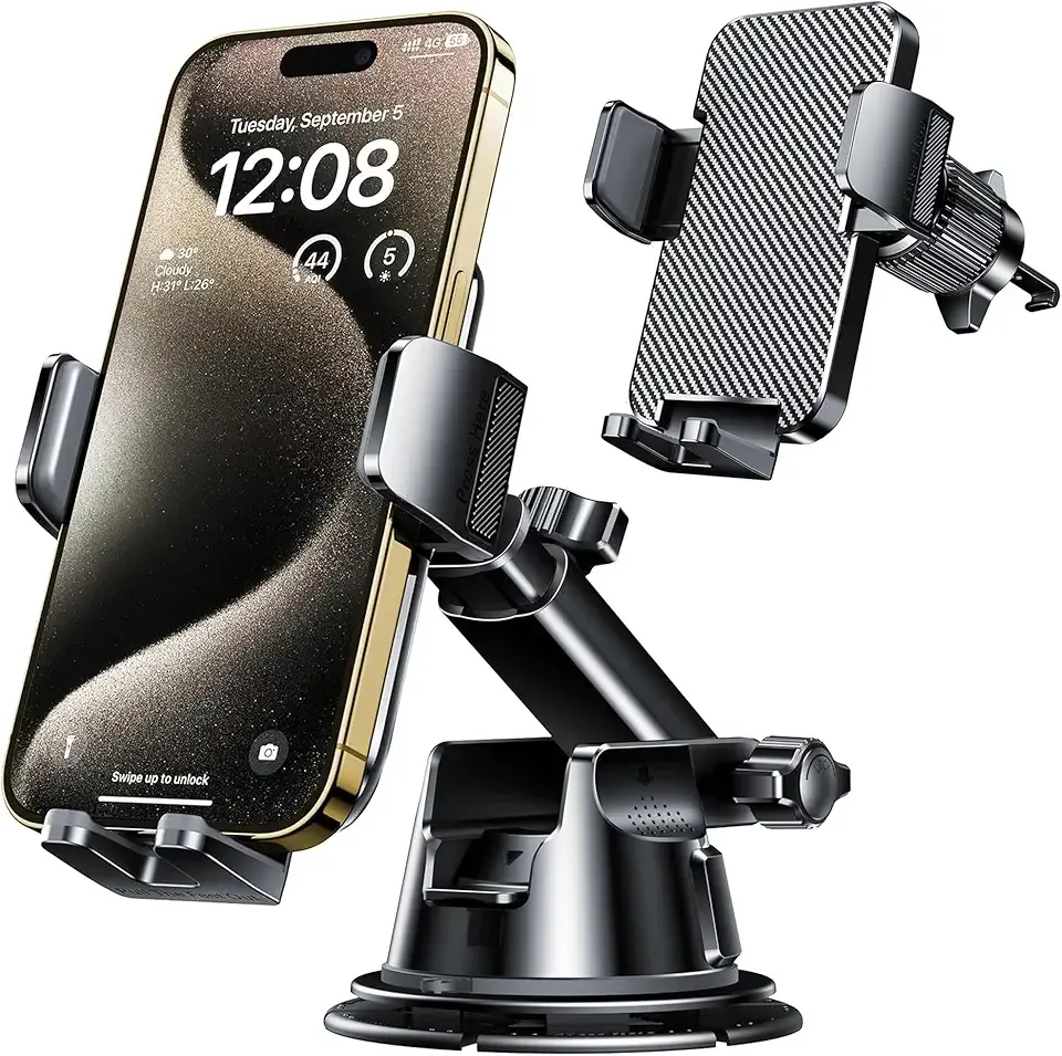 Qifutan Dash Mounted Holders Phone Holders for Your Car Phone Mount for Car Windshield Dashboard Air Vent Universal Desk Mounts Hands Free Automobile Cell Phone Holder Fit for iPhone Smartphone
