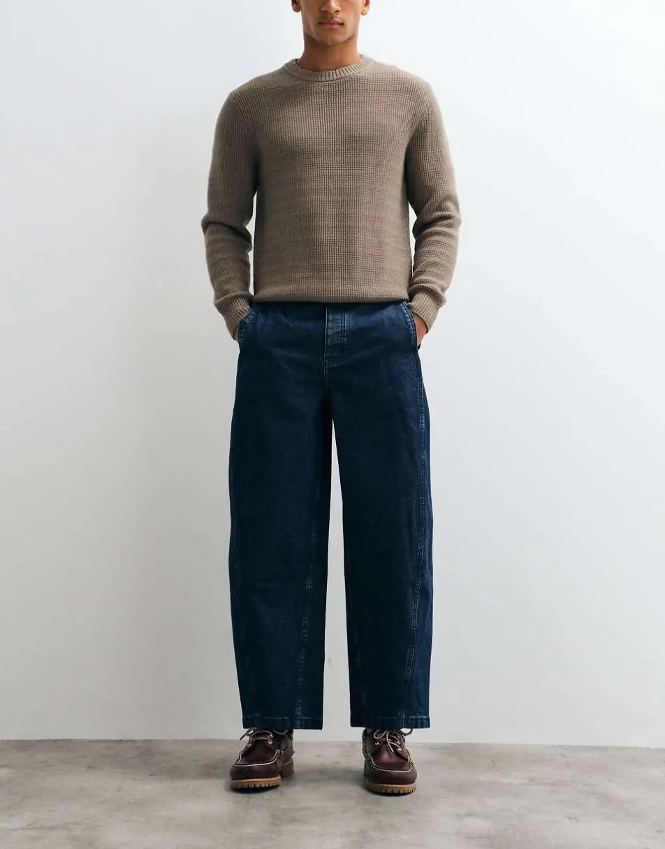 ASOS DESIGN barrel jeans in dark wash blue with stitch detailing