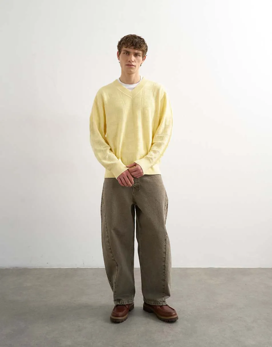 Topman relaxed fit knitted v-neck jumper with texture in yellow