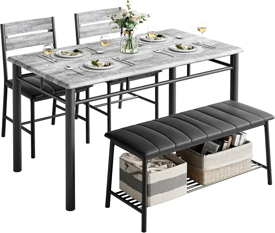 IRONCK Dining Table Set for 4, Kitchen Table and Chairs Set, Gray