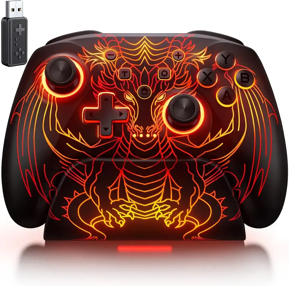 PC Controller with Hall Effect Joysticks & Trigger, Wireless PC Gaming Controller with Charging Dock & RGB Design, 1000Hz Polling Rate, No Drift, Programmable Back Buttons, Turbo, Gaming Controller for Windows PC/Switch/Android/iOS