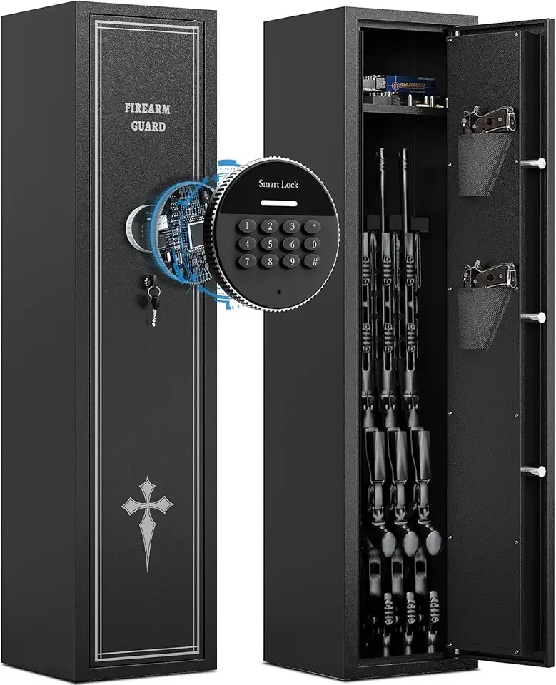 KAER Rifle Safe,Cabinets for Rifles and Shotguns Holds 2-3 Firearms with Pistol Pockets & Shelf,Electronic Keypad Lock Rifle Safe for Home Security,Compact Design (2-3 Rifle