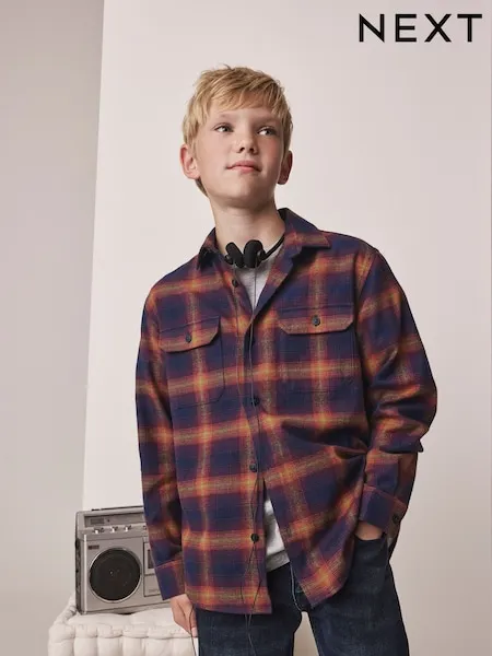Brown/Navy Check Long Sleeve Check Shirt (3-16yrs)
