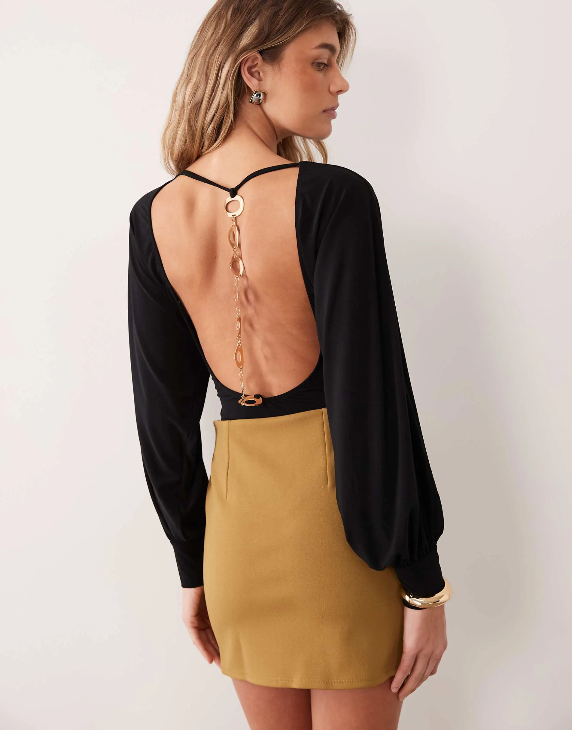 ASOS DESIGN blouson sleeve trimmed back bodysuit in black