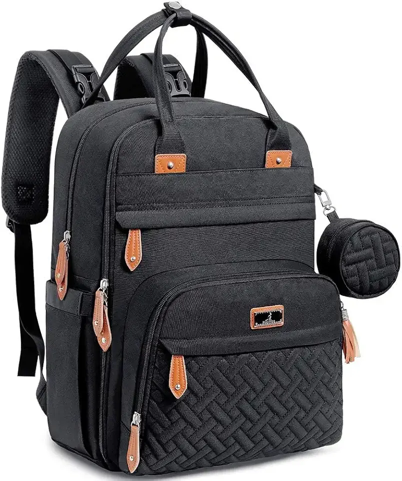 BabbleRoo Diaper Bag Backpack - Baby Essentials Travel Tote - Multi Function Water Resistant Diaper Bag, Travel Essentials Baby Bag with Changing Pad, Stroller Straps & Pacifier Case - Unisex, Black