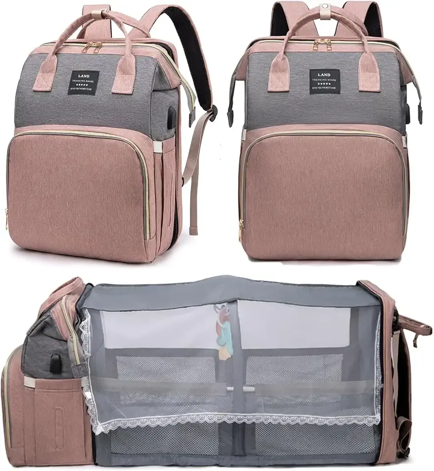 houscly Diaper Bag Backpack with Changing Station, 25L Large Capacity | Multifunction baby bag, baby registry search, baby girl newborn essentials must haves, baby shower gifts, pink
