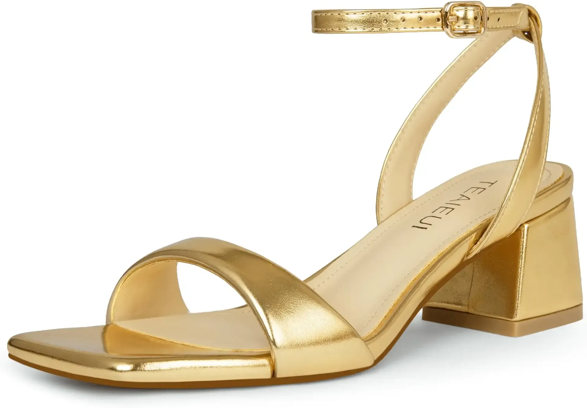 TEAIEUI Block Heels for Women, Square Open Toe Ankle Strap Heeled Sandals | 2 Inch Strappy Chunky Low Heel Sandals, Comfortable Short Heels Shoes, for Dress, Party, Wedding, Prom, and Daily Wear