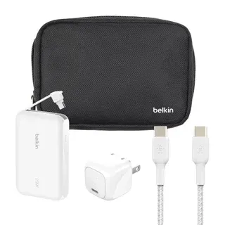 Belkin Travel Bundle – 10K Power Bank with Integrated USB-C Cable, 30W USB-C Wall Charger, USB-C/C Cable & Travel Pouch