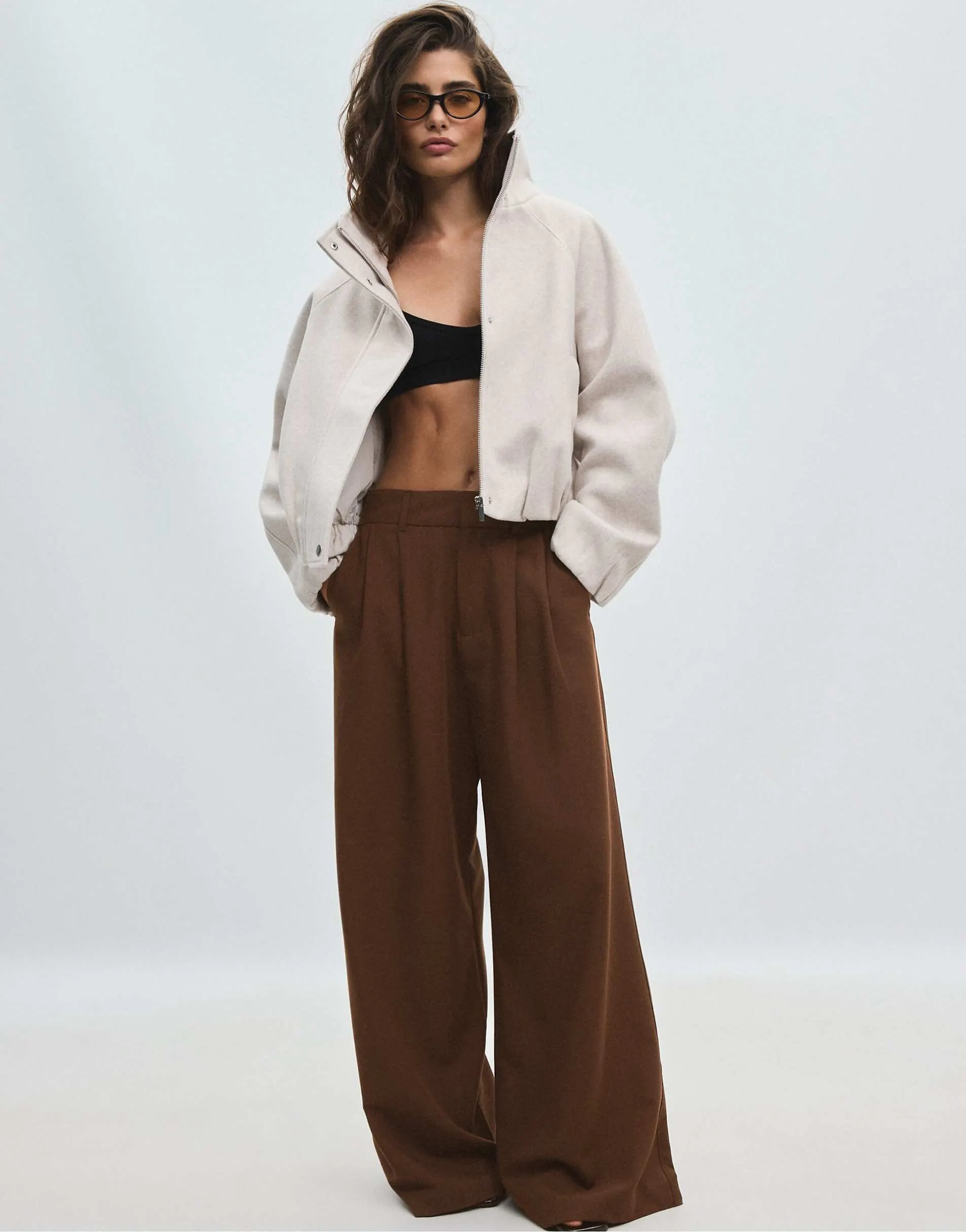 Stradivarius Soft-touch bomber jacket in ecru