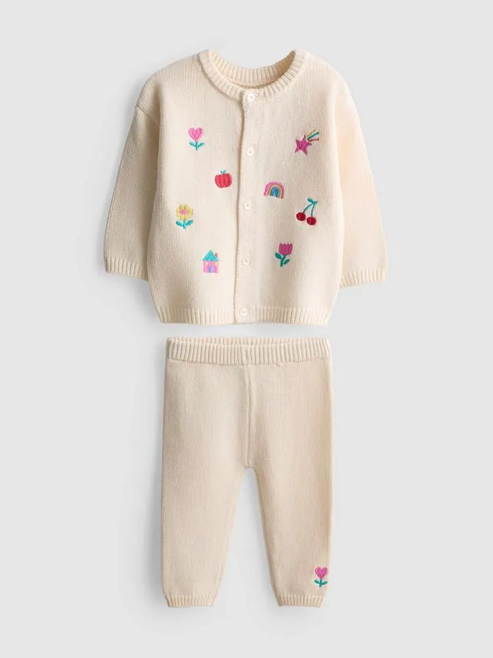 0–18 mois | Gilet et legging brodés en coton nouveau-né