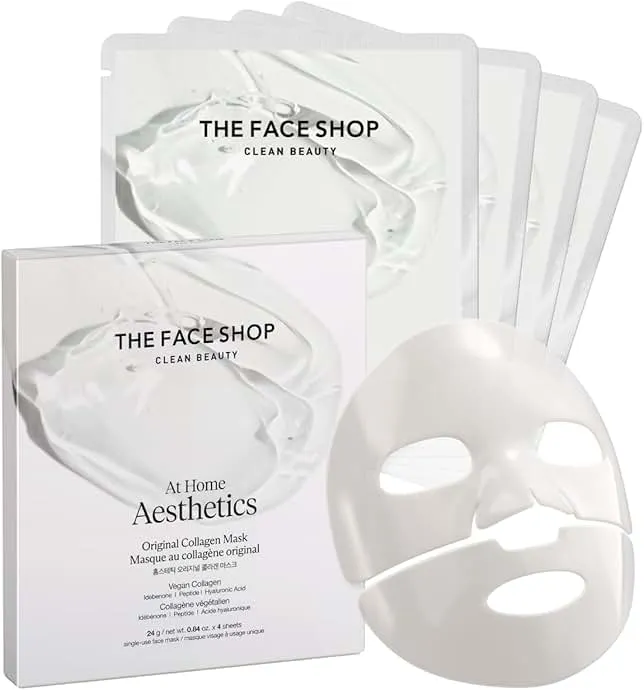 THE FACE SHOP Original Vegan Collagen Face Mask, Korean Glass Skin Essential, Peptide Hydrogel Mask for Firming & Skin Elasticity, Moisturizing, 4EA