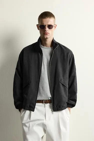 RELAXED FIT FAUX SUEDE BOMBER JACKET