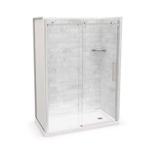 Utile 60L x 32W x 84H in. 3-in-1 Shower Kit - Shower Stall Enclosure with Right Drain Base, Wall, and Glass Shower Door in Chrome