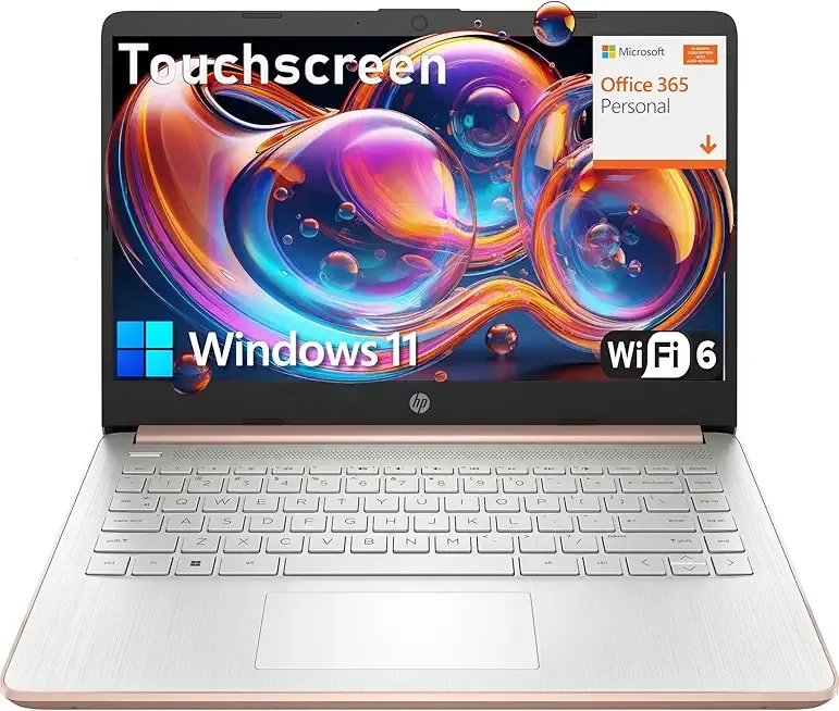 HP Touchscreen Laptop Computer with 1-Year Office 365, Intel High Performance CPU, 4GB RAM, 1TB Cloud & 64GB eMMC Storage, 14", WiFi 6, Bluetooth 5.4, Type-C, HDMI, Pale Rose Gold, Windows 11 S