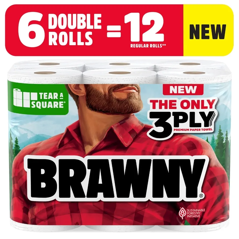 Brawny Tear-A-Square Paper Towels, 6 Double Rolls