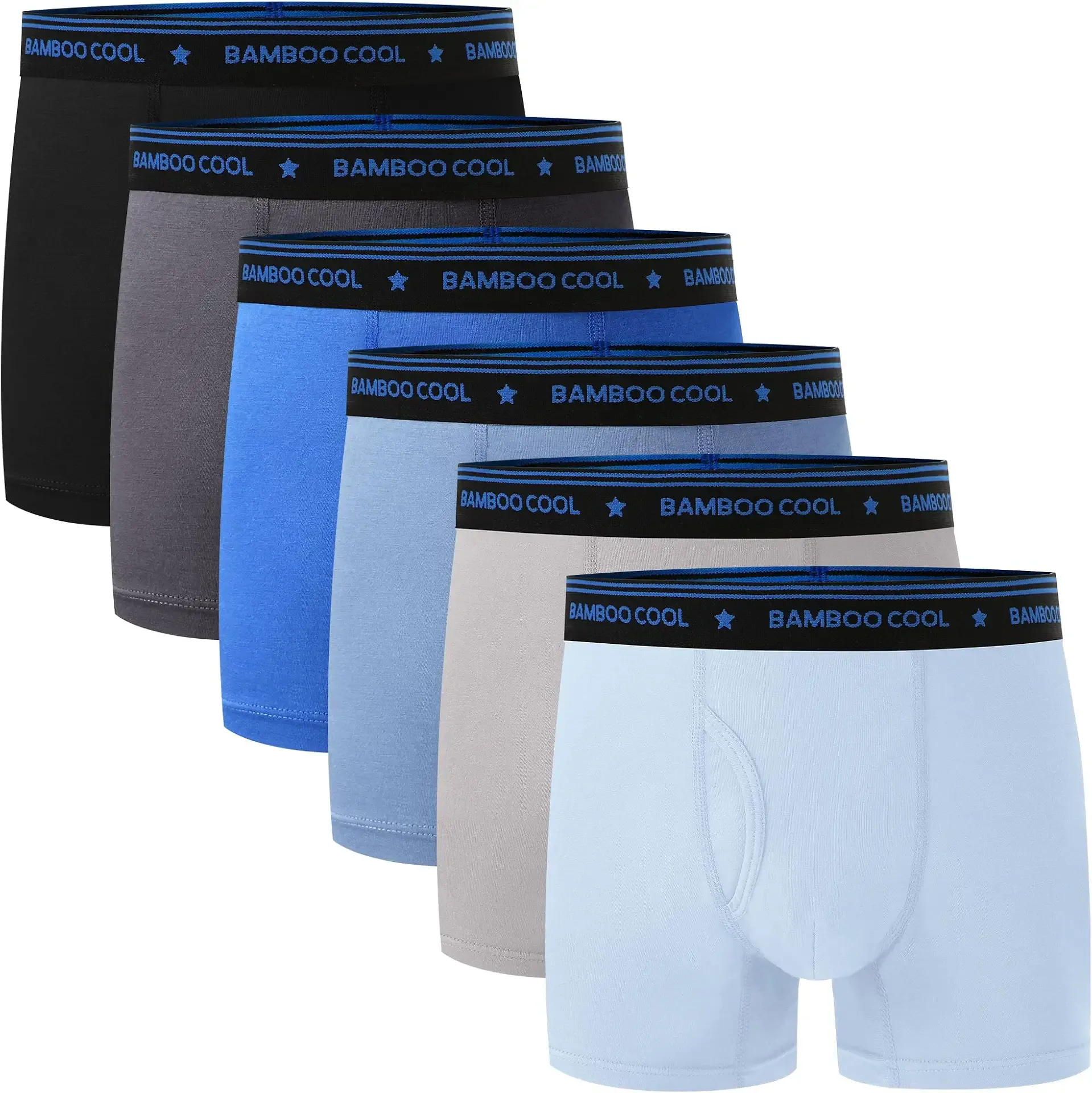 BAMBOO COOL Ultra Breathable Boys' Underwear Soft Boxer Briefs 6-Pack | Bamboo Viscose,Moisture Wicking,Tag-Free,Elastic Waistband,No Ride Up,with Fly Pouch,Daily,School,Outdoor Activities