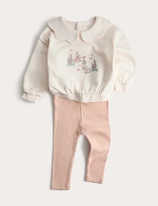 2-teiliges Sweat-Outfit mit hohem Baumwollanteil und Kragen, mit Peter Rabbit™ Motiv (0–3 Jahre)