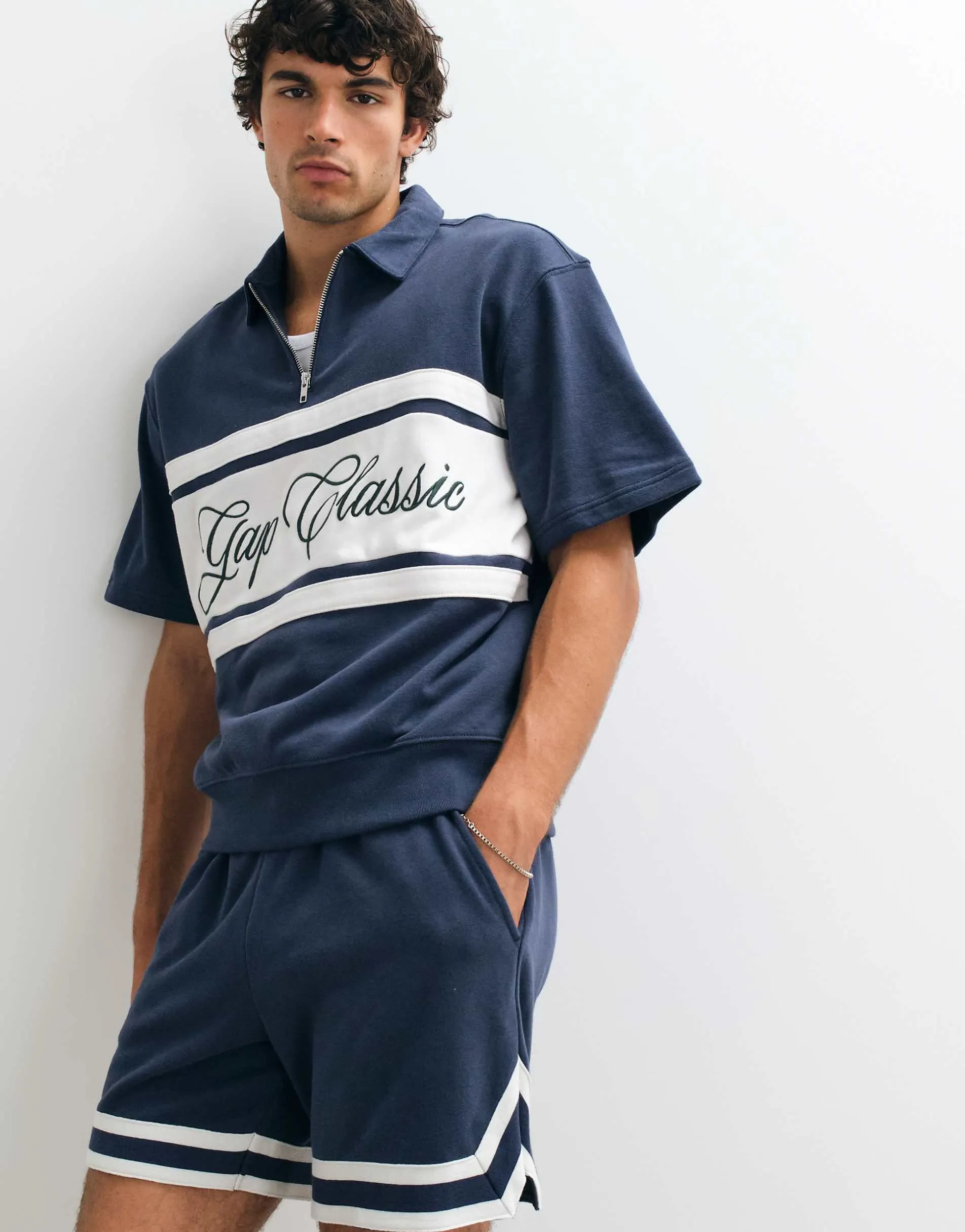 GAP vintage sports chest logo polo sweat co-ord in blue