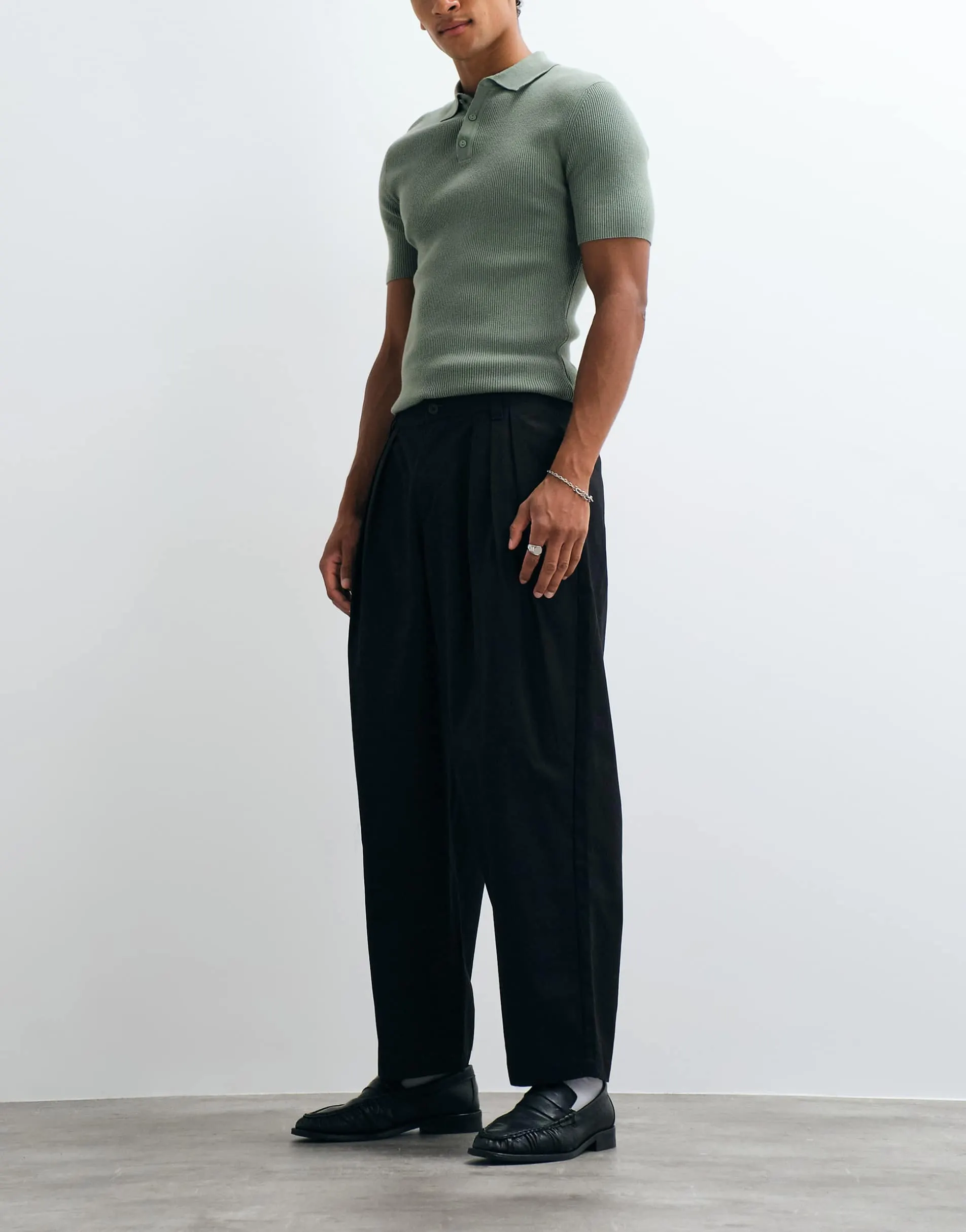 ASOS DESIGN oversized tapered trouser in black with triple pleat