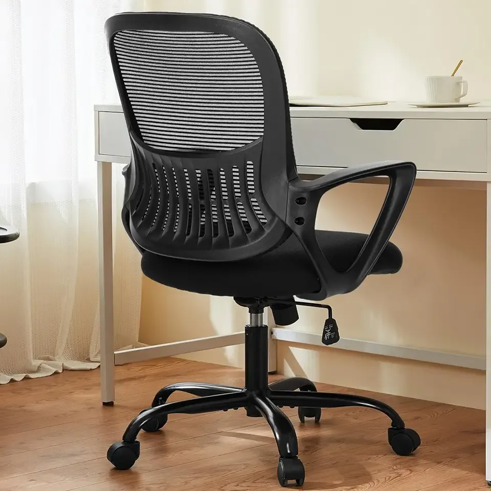 Sweetcrispy Ergonomic Mid-Back Mesh Home Office Desk Chair with Wheels, Lumbar Support, and Comfortable Armrests for Home, Bedroom, Study, Office