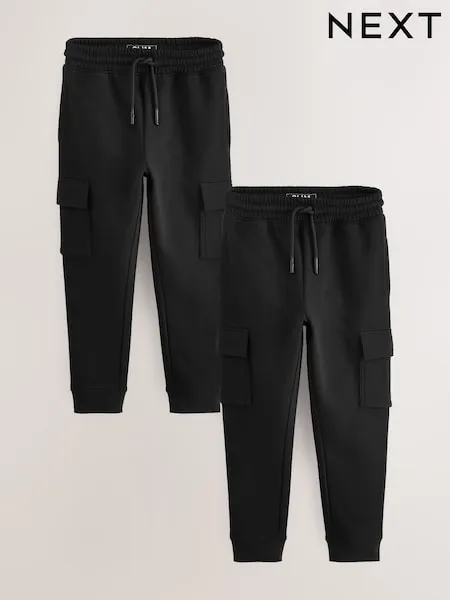 Black Slim Fit Cargo Joggers 2 Pack (3-16yrs)