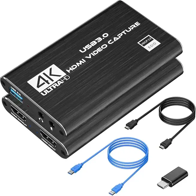 4K HDMI Capture Card for Streaming, Full HD 1080P 60FPS USB 3.0 Cam Link Game Audio Video Capture Card, Work with Camera/Switch/Xbox/PS4/PS5/PC/OBS (Black)