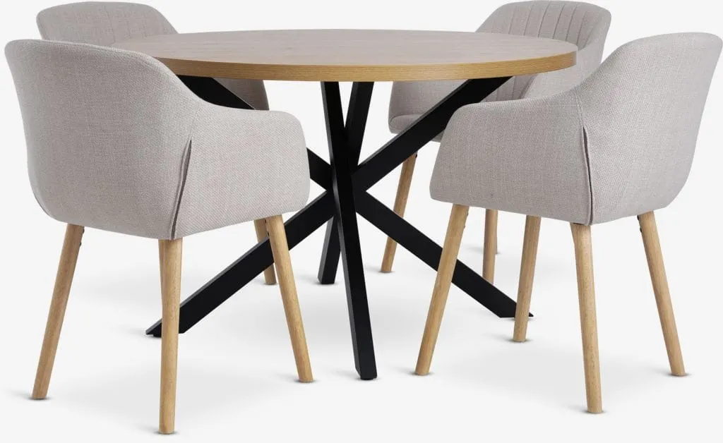 NORTOFT Tavolo Ø120 cm rovere caldo + 4 ADSLEV Sedie beige