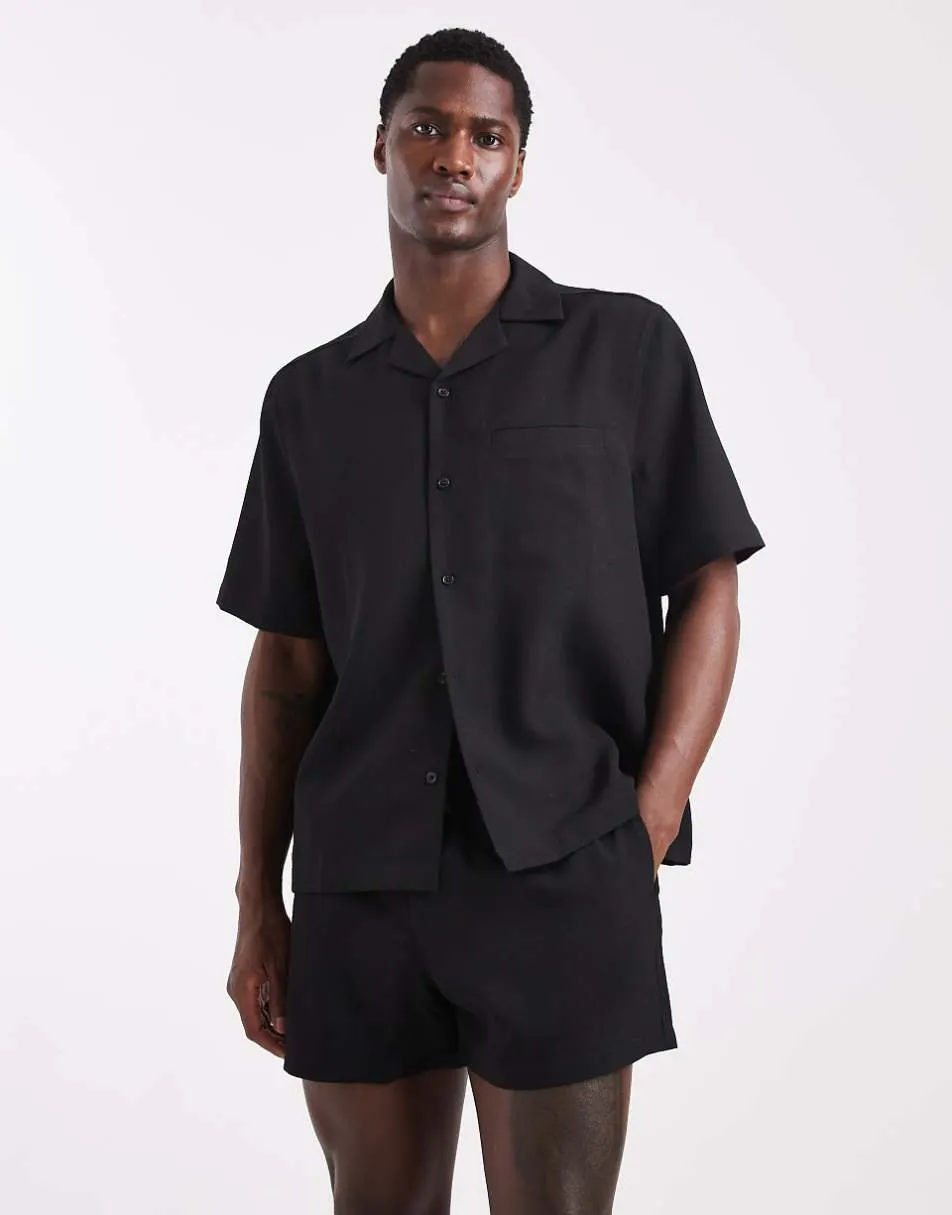 ASOS DESIGN co-ord swim shorts in linen look short length in black