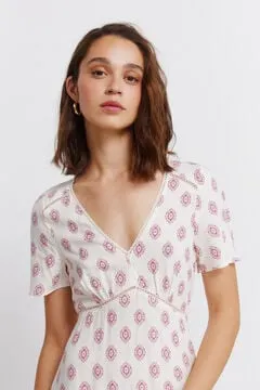 Vestido midi lace manga corta