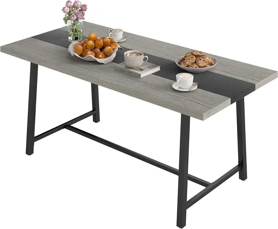 HOMCOM Industrial Dining Table for 8 People 70.9" Long Distressed Gray | Rectangular Kitchen Table, Large Tabletop, Steel Legs, for Dining Room